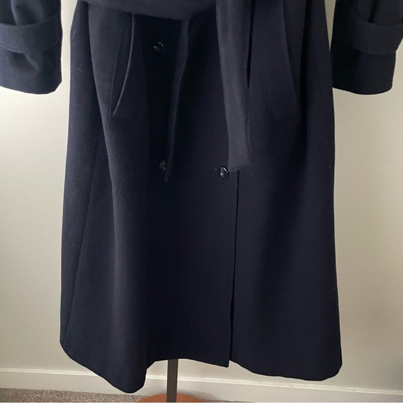 Vintage Wool Cashmere Long Coat Overcoat Maxi Longline Belted Navy Blue Size 12 - Picture 6 of 14